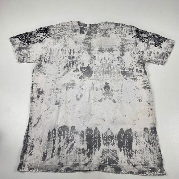 Affliction Shirt Mens 2XL Gray Black Graphic Live Fast Made in USA Gothic Tee - Picture 9 of 9